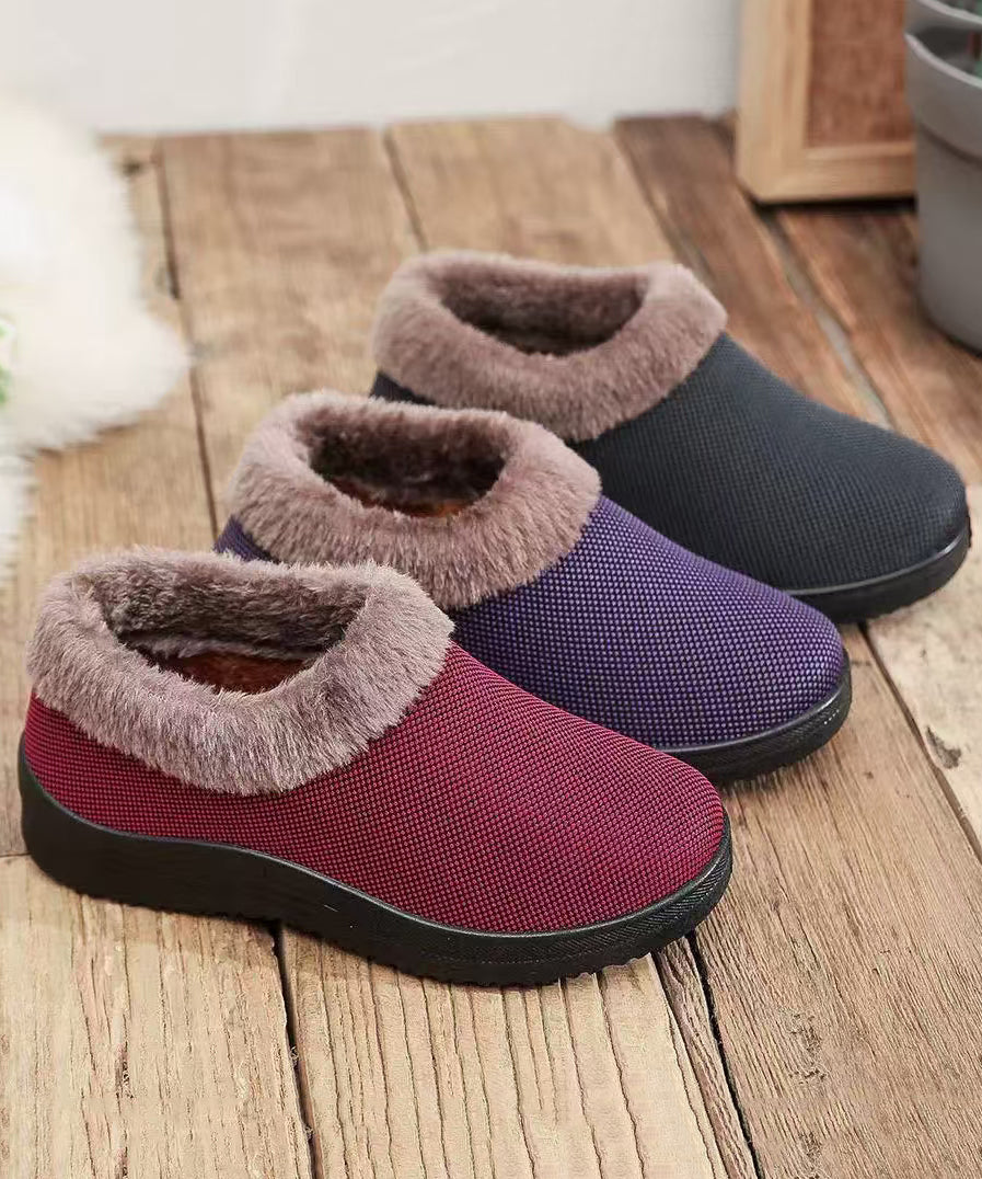 Comfortable Flat Feet Shoes Red Cotton Fabric Fuzzy Wool Lined TQ054 ABC