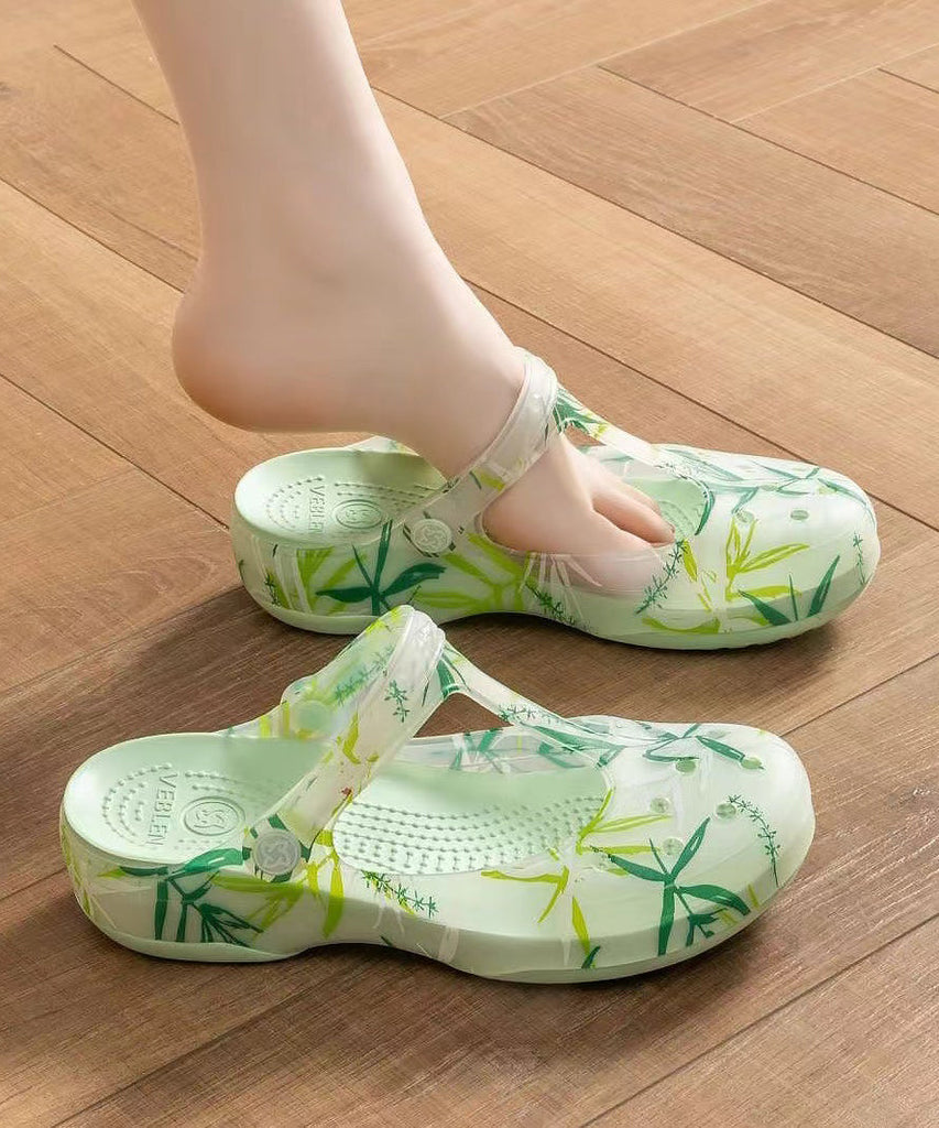 Comfortable Green Print Hollow Out Beach Slide Sandals AP1059 shoe-LT240905