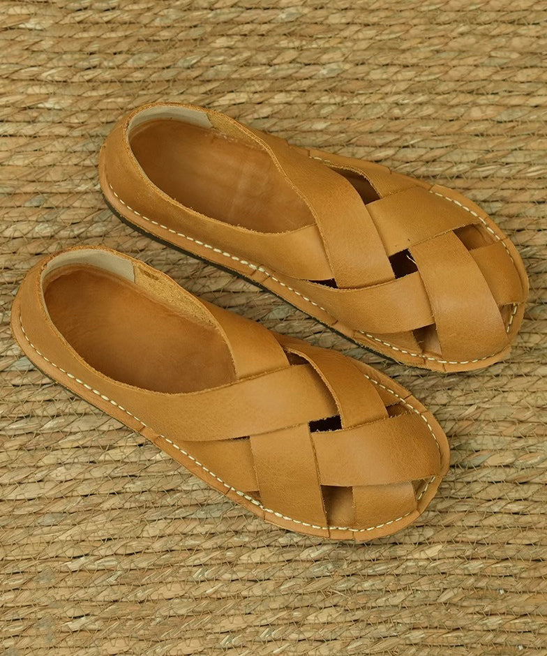 Comfortable Hollow Out Sandals Ginger Cowhide Leather OI020 shoe-LX240801