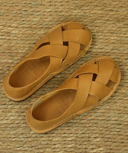 Comfortable Hollow Out Sandals Ginger Cowhide Leather OI020 shoe-LX240801