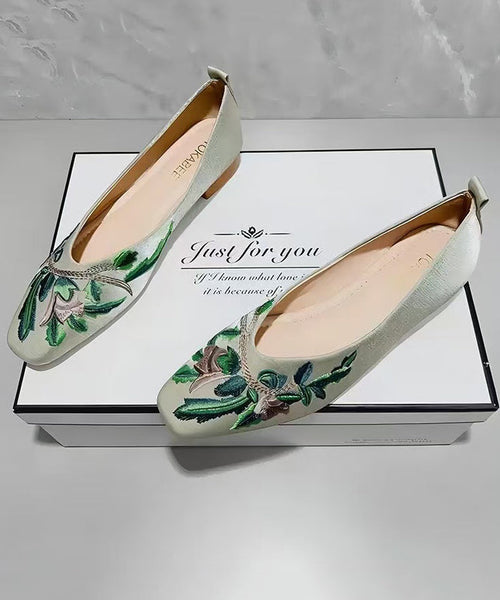Embroidered Shoes Green Feet Comfortable Flat Light Splicing FashionChic