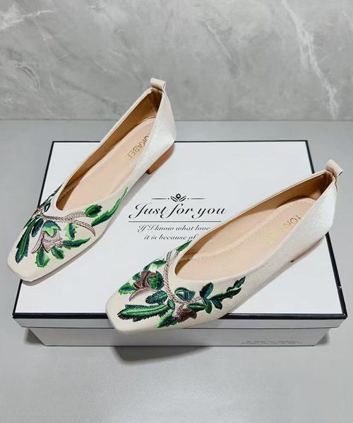Embroidered Shoes Green Feet Comfortable Flat Light Splicing FashionChic