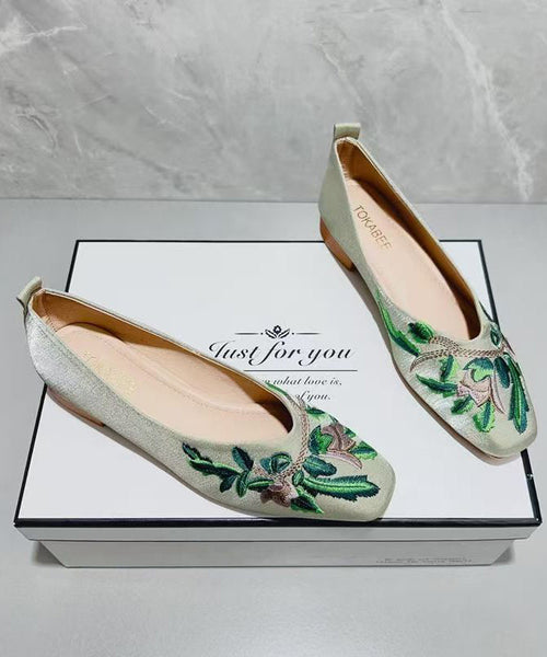 Embroidered Shoes Green Feet Comfortable Flat Light Splicing FashionChic