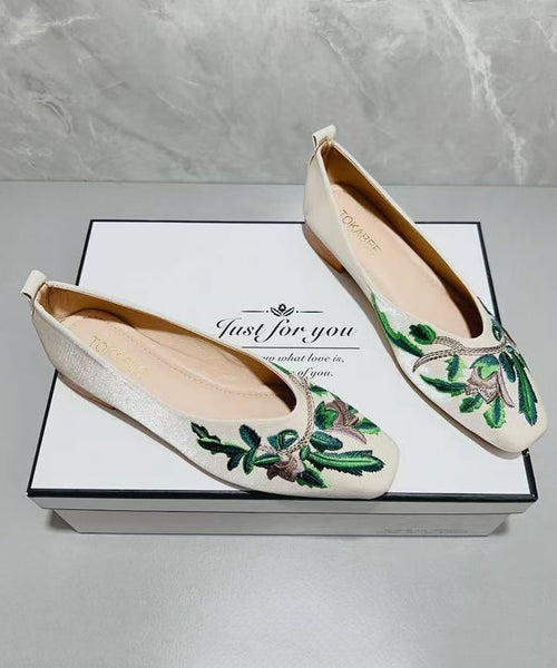 Embroidered Shoes Green Feet Comfortable Flat Light Splicing FashionChic