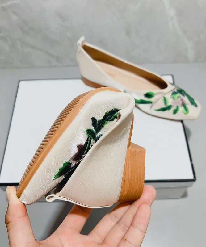 Embroidered Shoes Green Feet Comfortable Flat Light Splicing FashionChic