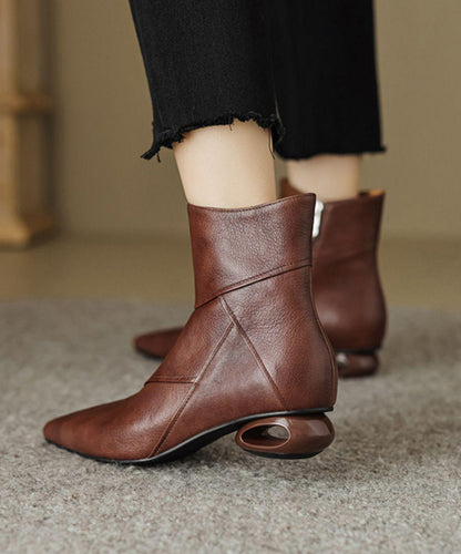 Comfortable Splicing Ankle Boots Brown Cowhide Leather Pointed Toe RD016 ABC