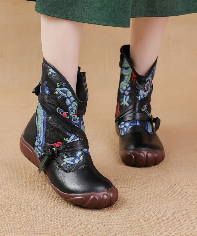 Comfortable Splicing Boots Black Retro Print Cowhide Leather RD017 ABC