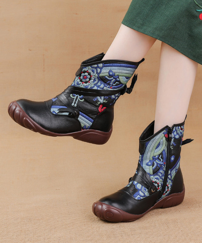 Comfortable Splicing Boots Black Retro Print Cowhide Leather RD017 ABC