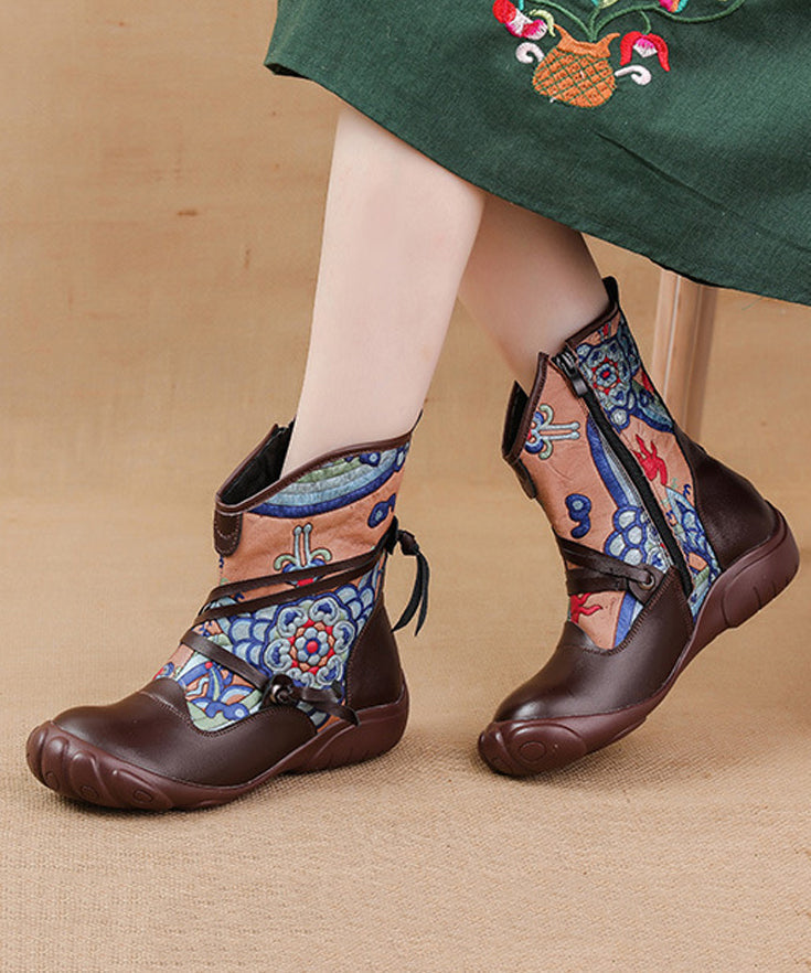 Comfortable Splicing Boots Black Retro Print Cowhide Leather RD017 ABC