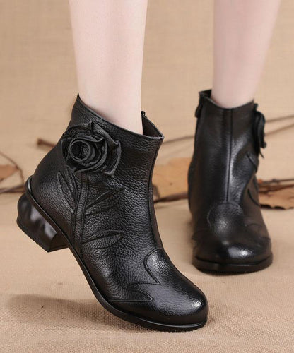 Comfortable Splicing Chunky Boots Black Cowhide Leather RD019 ABC