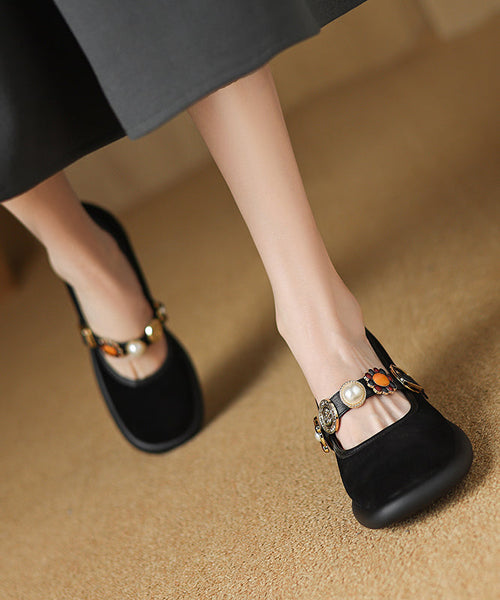 Strap Suede Buckle Chunky Heel Comfortable Brown Splicing FashionChic