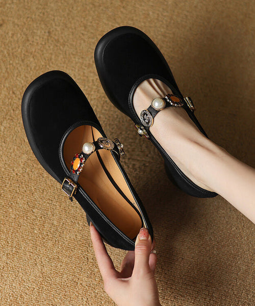 Strap Suede Buckle Chunky Heel Comfortable Brown Splicing FashionChic