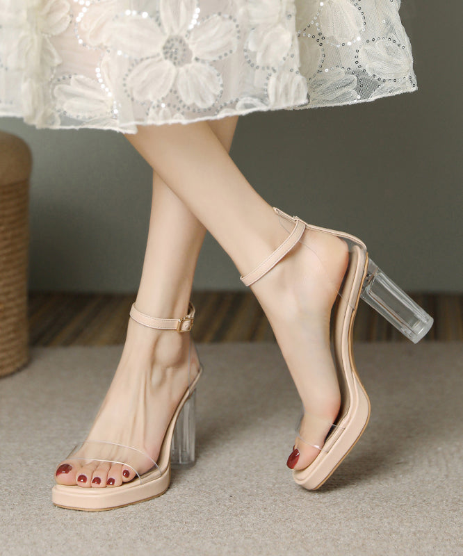 Comfortable Splicing Chunky Heel Sandals Beige Peep Toe JJ030 Shoe-LX240609