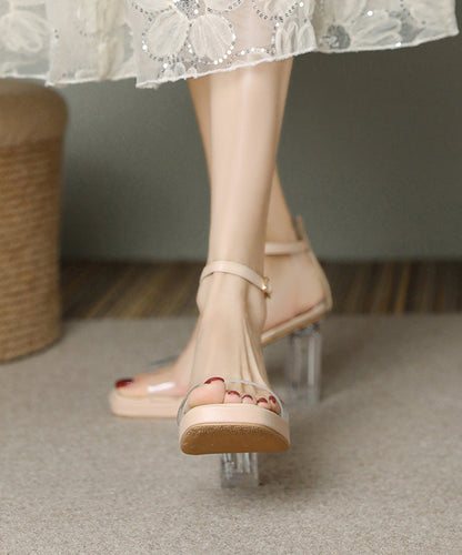 Comfortable Splicing Chunky Heel Sandals Beige Peep Toe JJ030 Shoe-LX240609