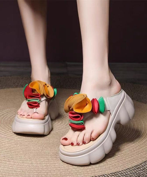 Flops Faux Black Splicing Comfortable Flip Platform Floral FashionChic