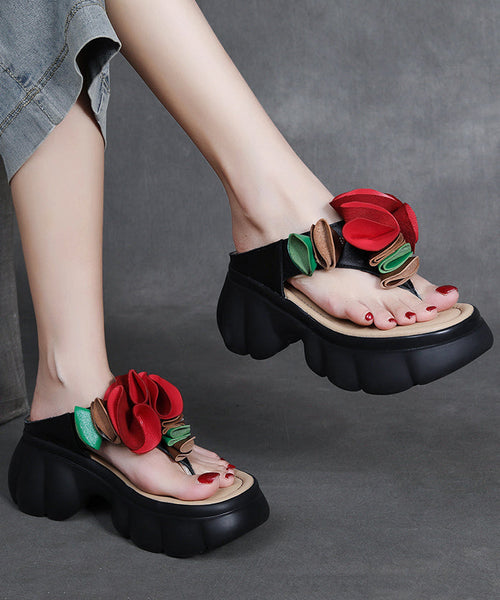 Flops Faux Black Splicing Comfortable Flip Platform Floral FashionChic