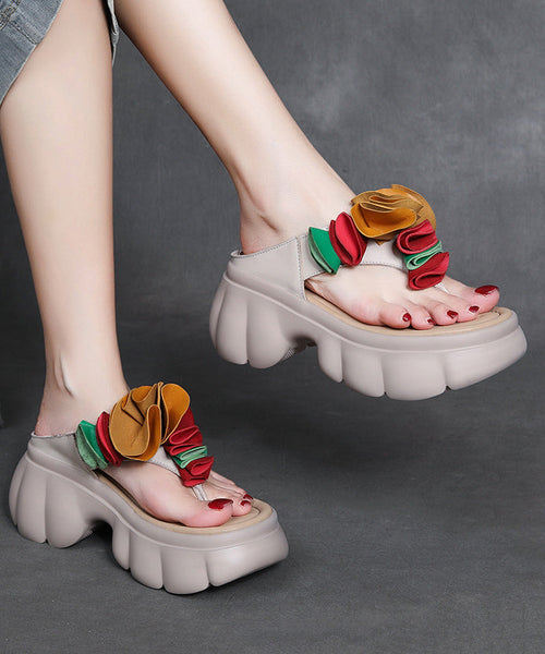 Flops Faux Black Splicing Comfortable Flip Platform Floral FashionChic