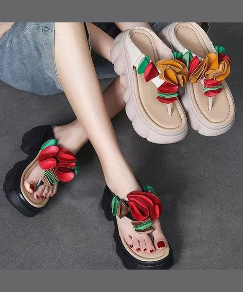 Flops Faux Black Splicing Comfortable Flip Platform Floral FashionChic