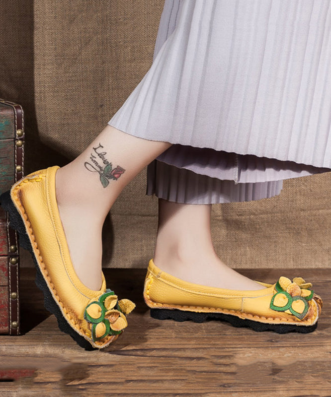 Comfortable Yellow Platform Cowhide Leather Splicing Flat Shoes SL1018 Ada Fashion