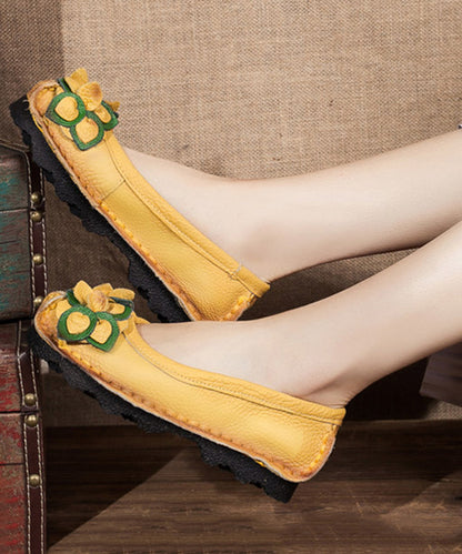 Comfortable Yellow Platform Cowhide Leather Splicing Flat Shoes SL1018 Ada Fashion