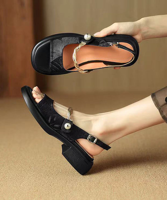 Peep Toe Sandals Comfy Strap Black Splicing Chunky Buckle FashionChic
