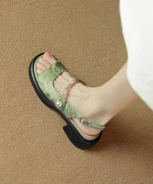 Peep Toe Sandals Comfy Strap Black Splicing Chunky Buckle FashionChic