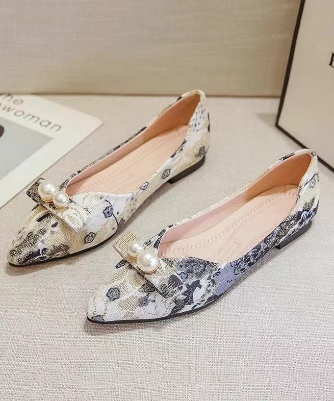 Comfy Black Flat Feet Shoes Cotton Fabric Print Pointed Toe XC1045 Ada Fashion