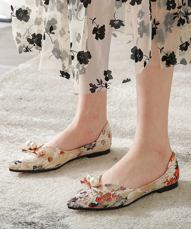 Comfy Black Flat Feet Shoes Cotton Fabric Print Pointed Toe XC1045 Ada Fashion