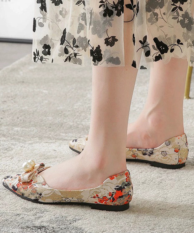 Comfy Black Flat Feet Shoes Cotton Fabric Print Pointed Toe XC1045 Ada Fashion