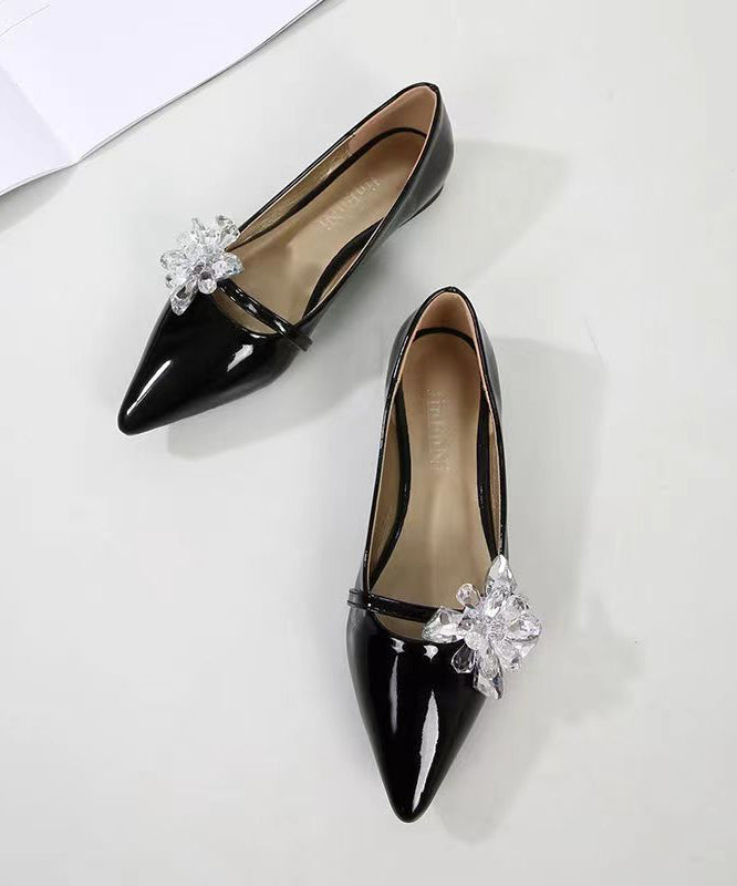 Comfy Black Pointed Toe Zircon Splicing Flat Shoes For Women CZ1021 Ada Fashion