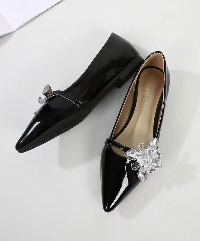 Comfy Black Pointed Toe Zircon Splicing Flat Shoes For Women CZ1021 Ada Fashion