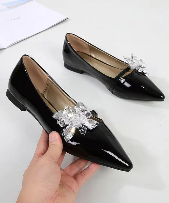 Comfy Black Pointed Toe Zircon Splicing Flat Shoes For Women CZ1021 Ada Fashion