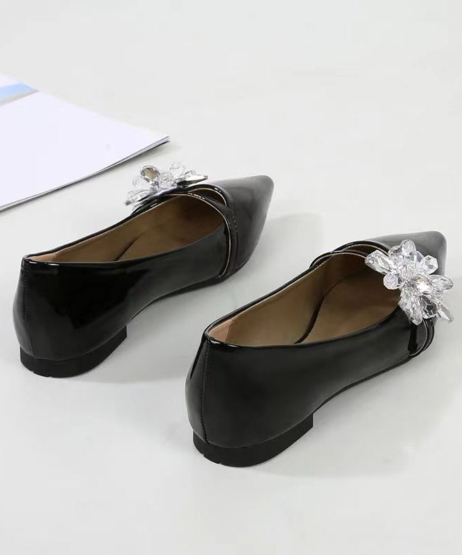 Comfy Black Pointed Toe Zircon Splicing Flat Shoes For Women CZ1021 Ada Fashion