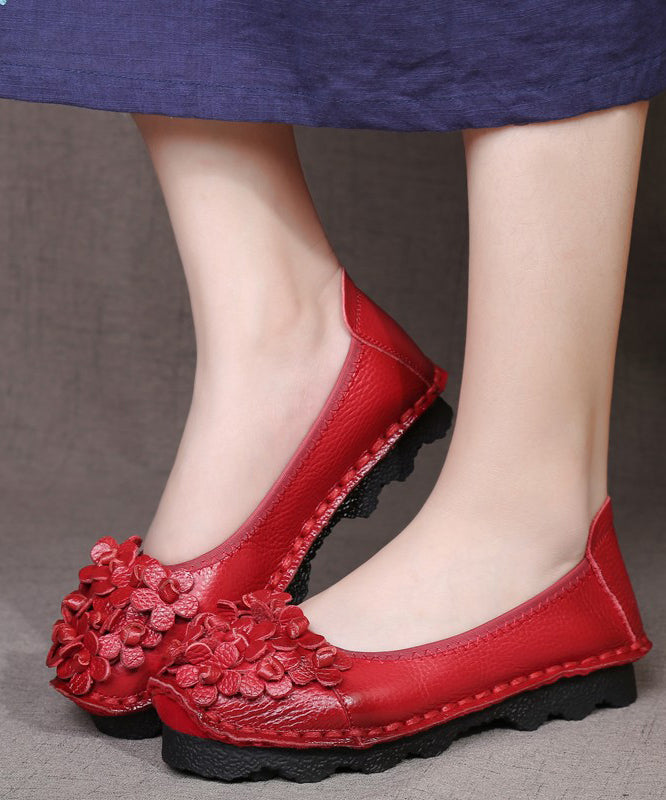 Comfy Mulberry Cowhide Leather Flower Splicing Flat Shoes SL1025 Ada Fashion