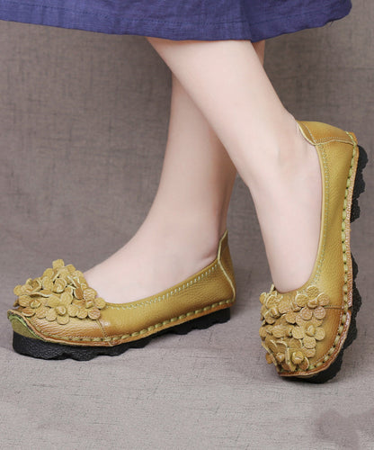 Comfy Mulberry Cowhide Leather Flower Splicing Flat Shoes SL1025 Ada Fashion