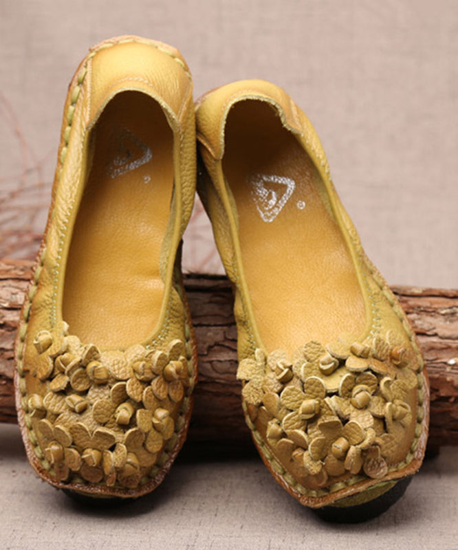 Comfy Mulberry Cowhide Leather Flower Splicing Flat Shoes SL1025 Ada Fashion