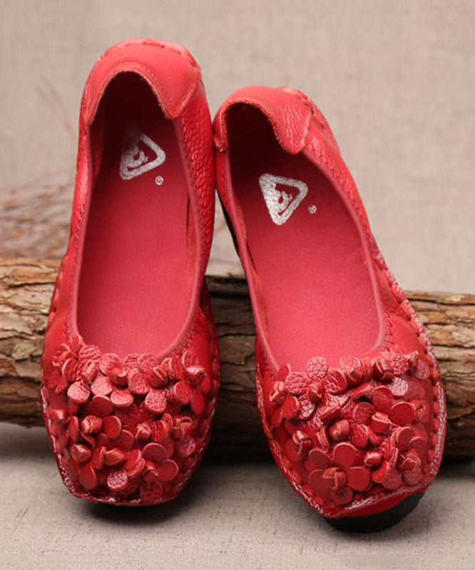 Comfy Mulberry Cowhide Leather Flower Splicing Flat Shoes SL1025 Ada Fashion