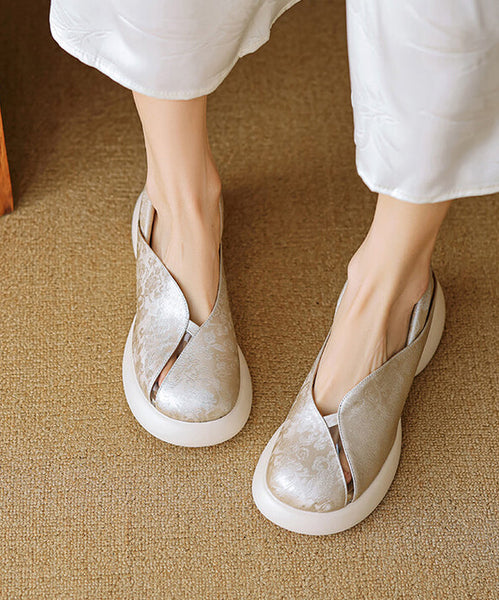 Comfy Hollow Leather Cowhide Chunky Out Splicing Green Sandals FashionChic