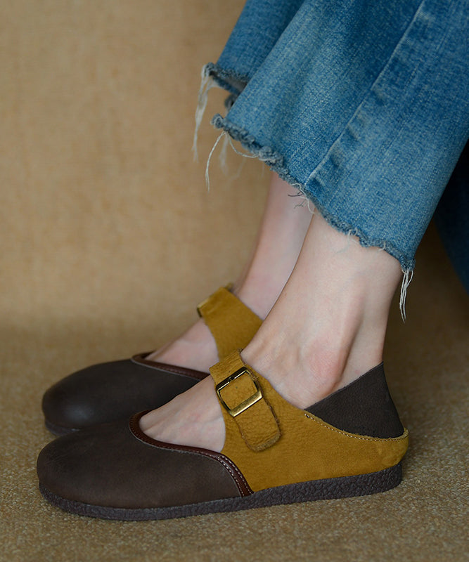 Leather Flat Shoes Colorblock Comfy Splicing Cowhide FashionChic