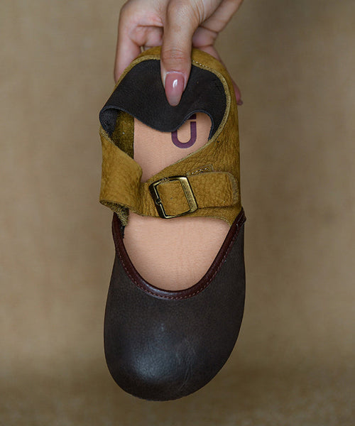 Leather Flat Shoes Colorblock Comfy Splicing Cowhide FashionChic