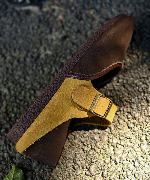 Leather Flat Shoes Colorblock Comfy Splicing Cowhide FashionChic