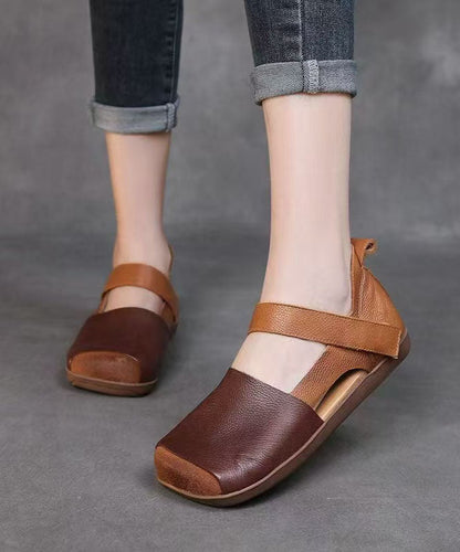Out Splicing Sandals Leather Hollow Comfy Faux Brown Walking FashionChic