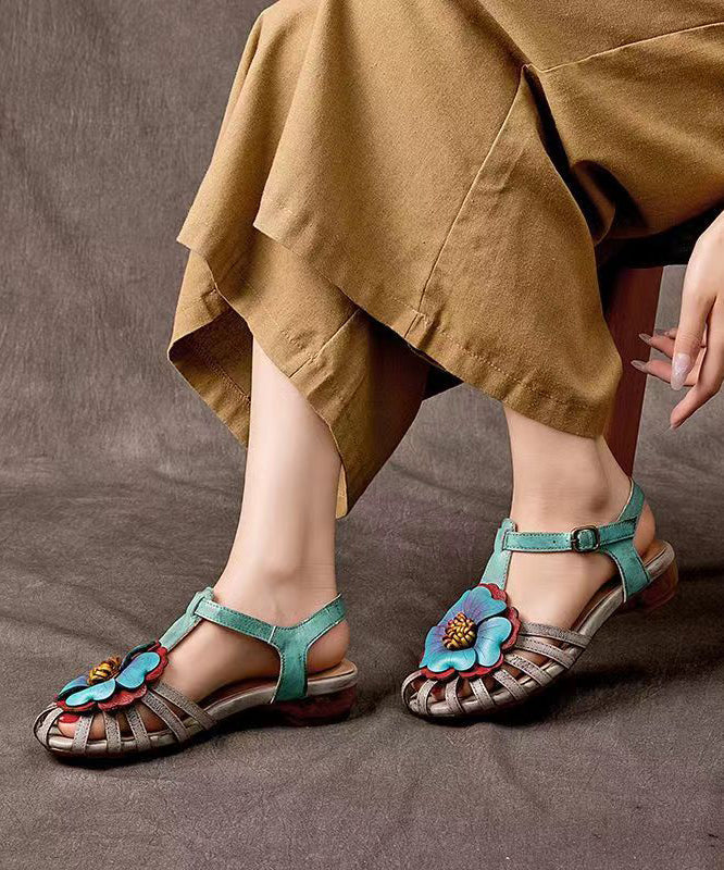 Comfy Splicing Wedge Sandals Grey Cowhide Leather Floral Hollow Out OI024 shoe-LX240801