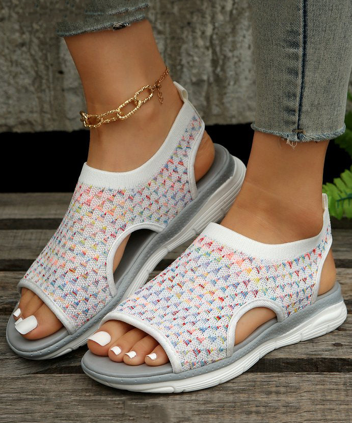 Comfy White Breathable Mesh Splicing Sandals Hollow Out Peep Toe UU002 OM-XZ240821