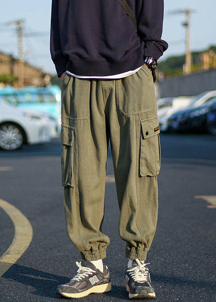 Green Fleece Warm Elastic Pants Waist Cool Men Beam Pockets Army FashionChic