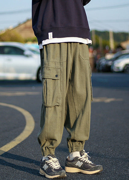 Green Fleece Warm Elastic Pants Waist Cool Men Beam Pockets Army FashionChic