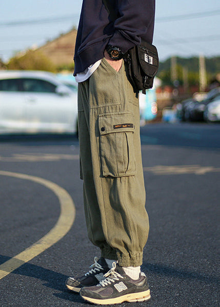 Green Fleece Warm Elastic Pants Waist Cool Men Beam Pockets Army FashionChic