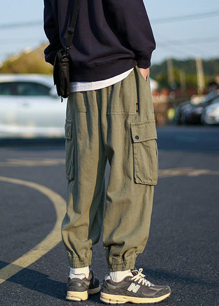 Green Fleece Warm Elastic Pants Waist Cool Men Beam Pockets Army FashionChic