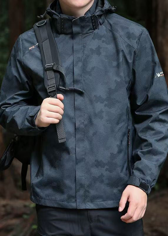 Men Hooded Spring Coat Cotton Black Cool Detachable Zippered FashionChic