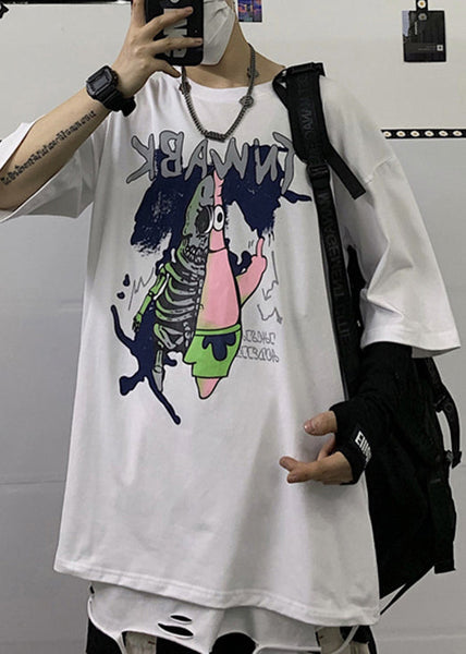 Half Cool Men Black Neck Print Cotton T Cartoon Sleeve Shirts O FashionChic